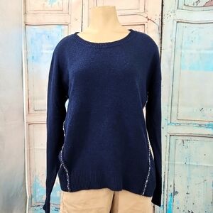 J. Crew Navy Wool Sweater with Jewel side Accents